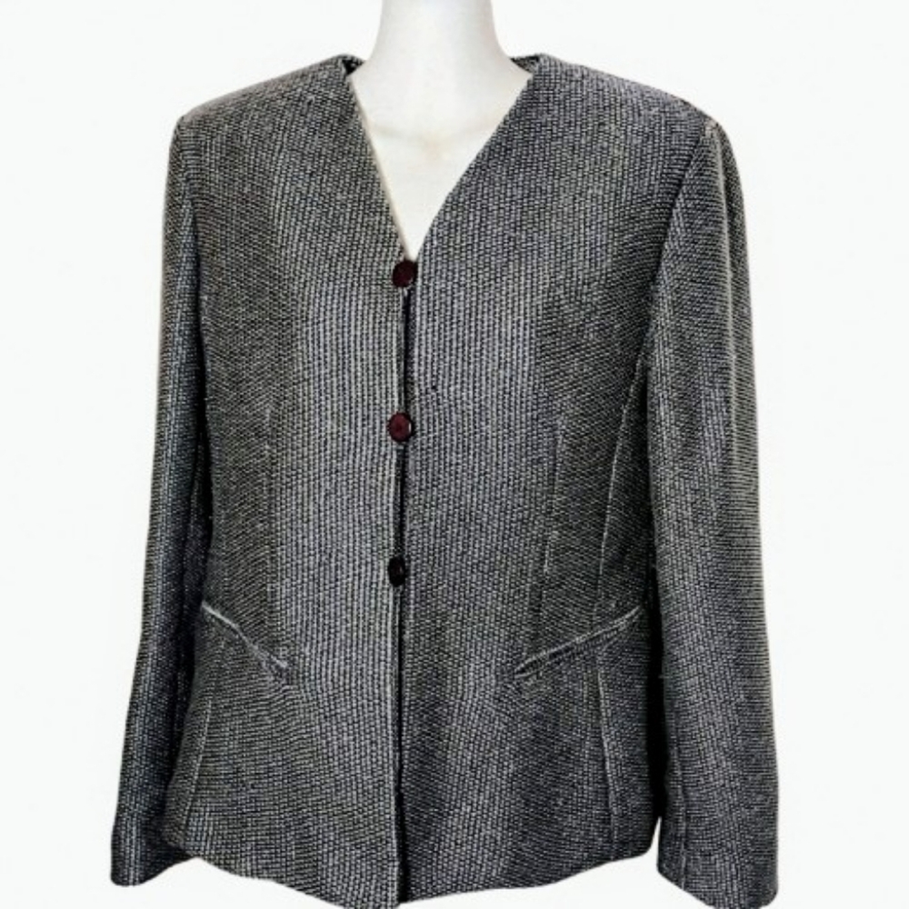 Vintage Emanuel Ungaro Boucle Tweed  Blazer Womens 6 Black Silver 80s Jacket